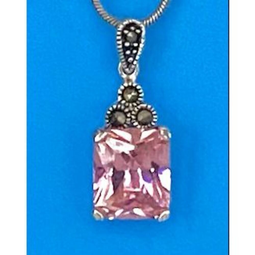 SA# Lovely Sterling 925 Silver & Rose Quart Necklace